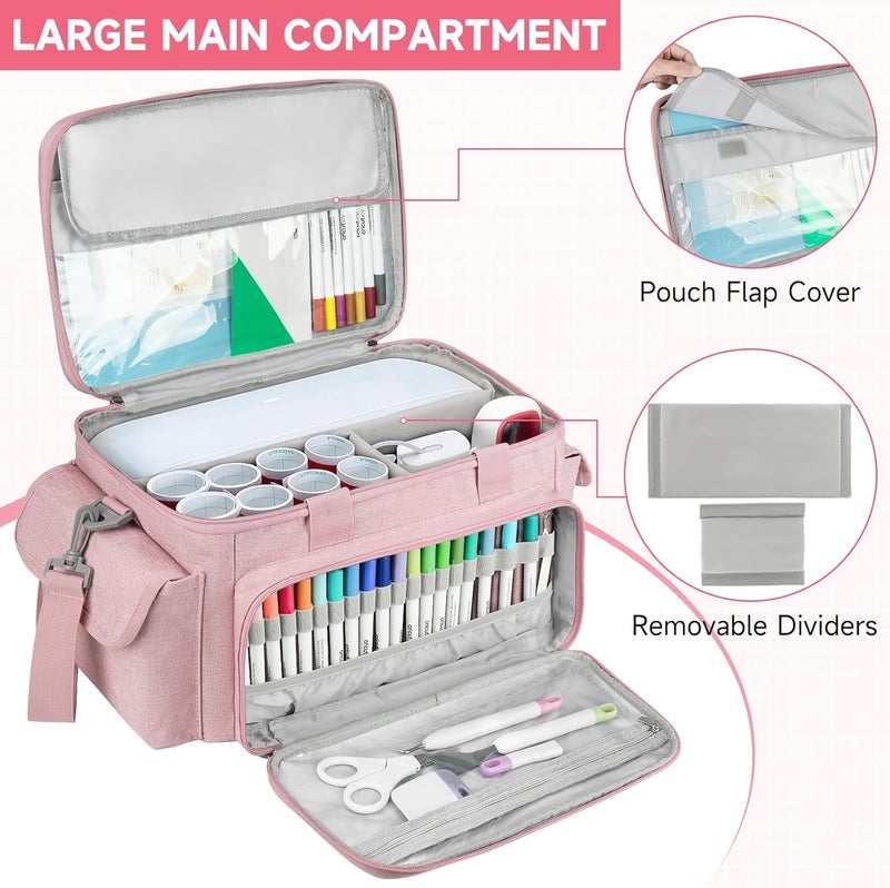 LEFORZ Carrying Case Compatible with Cricut Joy Xtra,Protable Travel Storage Bag with Removable Dividers Fits for Cricut Joy Xtra Accessories and Supplies,Pink - Image 3